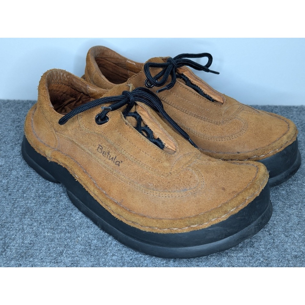 BETULA BIRKENSTOCK FUSSBETT Tan Lace Suede Walking Shoe Size 39 L8 M6 - Picture 1 of 11